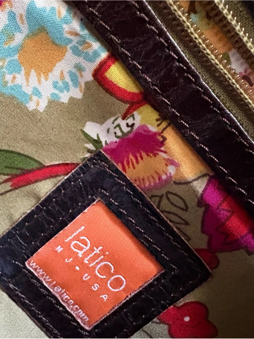 latico Dark Brown Leather Shoulder Bag with Blue Floral Scarf